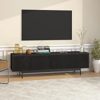 Living room TV cabinet with TV stand legs, can accommodate 75 inch TV, 70 inches wide, black