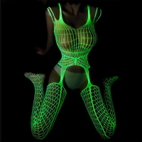 Multiple Options Night Light Fishing Net Tight Fitting With Open Hollow Teddy Doll Without Crotch Party And Sexy Sex Clothing