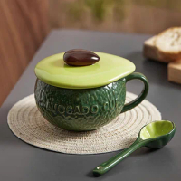 Avocado Green Breakfast Oatmeal Female Cute Microwave Oven Steam Eggs Milk Coffee Cup Good-looking Ceramic Water Cup