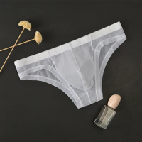Men's See-Through Low-Rise Pouch Thong Briefs Sexy Underwear Breathable Underpants Ultra Thin Sheer Lingerie Knickers