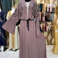 Abaya Inner Outer Lepas Pasang Bahan Hareer Motif Bunga Bordir