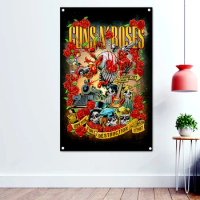 GUNS N' ROSES Heavy Metal Band Icon Flags Tapestry Rock Music Poster Wall Chart Skull Tattoos Art Hanging Cloth Wall Decoration