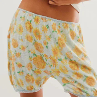 Women's Bloomer Shorts Casual Low Waist Flower Print Short Pants Pajama Shorts for Sleepwear