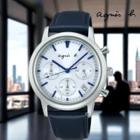 【agnes b.】法式簡約 太陽能 計時 腕錶 男錶 手錶(VR42-KRH0B.BZ5008X1)