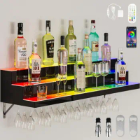 Remote &amp; App Control LED Light Liquor Bottle Display Shelf, 3-Tier 40-inch Bar Shelves Acrylic Liquor Shelf w/Wine Holder Slots