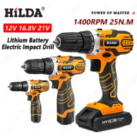 12V 16.8V 21V Electric Drill Cordless Drill Electric Screwdriver Impact Drill 1400RPM Lithium-ion Battery Wireless Power Tools