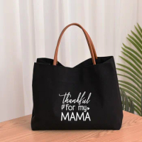 Thankful Mama Funny Women Canvas Mom Grandma Nana Mimi Gigi Gift for Mother's Day Baby Shower Beach Travel Customize Tote Bag