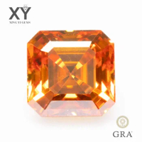 Moissaite Stone Orange Color Asscher Cut with GRA Report Lab Grown Gemstone Jewelry Making Materials Free Shipping