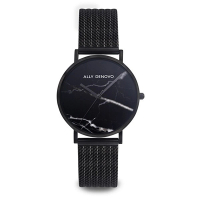 【ALLY DENOVO】Carrara Marble金屬鍊帶腕錶-黑大理石雙黑色不鏽鋼錶帶(AF5004.1)