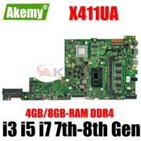 AKEMY X411UA Mainboard For ASUS Vivobook 14 X411U K411UA X411UAS S4000V Laptop Motherboard I3 I5 I7 7th/8th Gen CPU 4GB/8GB-RAM