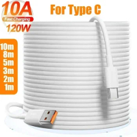 10/8/5/1m Extra Long USB C Cables 120W 10A Super Fast Charging Type C Charger Cord for Samsung Computer Tablet Data Wire Cord