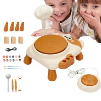 Cute Cat Electric Ceramics Kids Pottery Wheel Kit Wheel With Foot Pedal Pottery Forming And Sculpting for Clay Tools Craft Kit