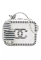 Chanel 二手香奈兒小號魚子醬條紋雙C鏤空化妝包