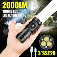 High Quality 3*SST20 LED Flashlight Built-in Battery USB Rechargeable Pen Clip Head Flashlight Waterproof Camping Hiking Torch