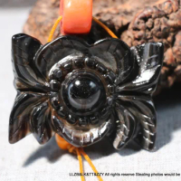 Ultra Energy Tibetan Very Old Onyx Lotus Flower Heaven Eye dZi Bead Amulet Large Pendant UPD230201a9