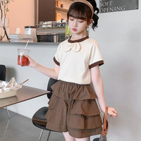童裝 女童夏季套裝 洋氣短袖 兒童裝兩件套 女孩夏裝 大童衣服 短袖短褲套裝 夏天童裝套裝【不二雜貨】