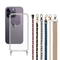 【Timo】iPhone 14 Pro Max 6.7吋 附釦四角防摔透明手機殼(送多用途斜背頸掛背帶繩)