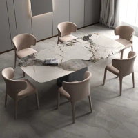 Nordic-style marble dining table, luxurious light rock plate dining table, modern household rectangular dining table and chair c