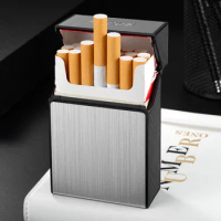 20 Sticks Cigarette Box Space Aluminum Flip Cover Cigarette Holder Lighter Portable Cigarette Case Mens Gifts Smoking Accessorie