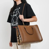 Tas BURBERRY BANWELL CHECK BROWN CAMEL TOTE BAG WITH LS MEDIUM 100% ORIGINAL 32X13X24CM