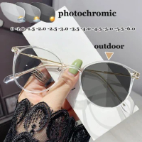 Outdoor Photochromic Myopia Glasses for Women Men Fashion Round Color Changing Minus Eyeglasses Finished Optical Eyewear Diopter