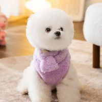 Purple Scarf Bear Vest Winter Plush Dog Clothes Small Dog Teddy Warm Clothes Solid Color Zip-up Shirt Cartoon Coat