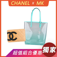 展示品 CHANEL康朋雙C LOGO格紋羊皮卡片夾(黑x米)+MK