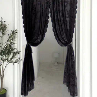 BLACK Floral Lace Sheer Rod Pocket Curtain Panel