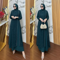 Rania Dress Gamis Kondangan Ceruty Babydoll Brukat Swarovski Zipper Depan M L XL XXL