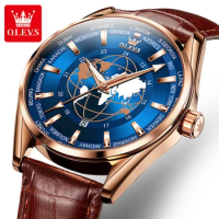 OLEVS 9926 Quartz Fashion Watch Leather Watchband Round-dial Calendar Luminous