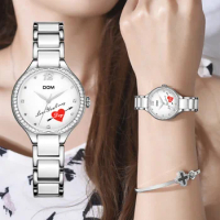 DOM Women Watch Diamonds Wrist Watches Ceramics Watchband Top Luxury Brand Dress Ladies Geneva Quartz Clock waterproof G-1271