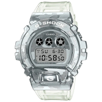 【CASIO 卡西歐】G-SHOCK 嘻哈街頭半透明耐衝擊數位腕錶/白x銀框(GM-6900SCM-1)