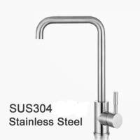 Modern SUS 304 Stainless Steel Hot Cold Kitchen Faucet G1/2" Brushed Single Dle Single Hole Rotate Nozzle Sprayer
