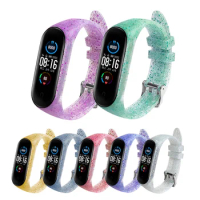New Replacement Wristband Silicone Glitter Double Button Applicable to Xiaomi Mi Band 3/4 Wristband Xiaomi 5 Smart Watch