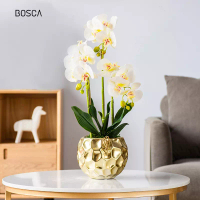Bosca Living Bosca Living - Luxury Gold Orchid Flower Vase / Pajangan Bunga Anggrek Besar bahan Latex Premium / Rangkaian Bunga Anggrek Artificial / Hiasan Bunga Dekorasi Ruangan-Honeycomb Putih