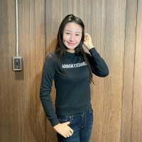 美國百分百【全新真品】Armani Exchange 大學T 長袖T恤 女 T-shirt AX 刺繡 黑色 BF57