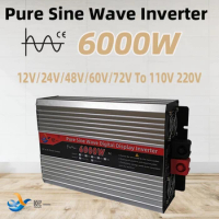 6000W Pure Sine Wave Power Inverter DC 12V 24V 48V 60V 72V To AC 110V 220V Voltage Connector Outdoor Car Inverter