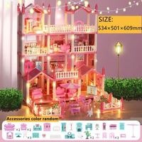 Girls Toddler Doll House - Large Doll House with 4 Dolls, Furniture, Accessories, LED Lights, 4 Stories Princess Dream House Toy