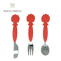 【加拿大 Marcus &amp; Marcus】動物樂園 不鏽鋼刀叉匙三件組-獅子(紅)