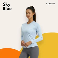 FLOFIT Active Mesh Longline Sports Long Sleeve Quick Dry - Kaos Olahraga XL Sky Blue