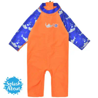 【Splash About 潑寶】Toddler UV Suit  兒童抗UV連身泳衣 –亮橘鯊魚 2-3歲-2-3歲
