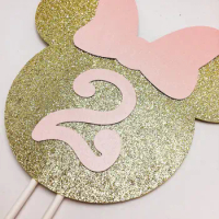 Gold and Pink mouse Cake Topper // Pink and Gold 2 years old Birthday Cake Topper