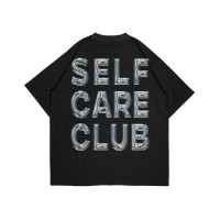 WRLDSTUDIOS_T-Shirt SELF CARE terbuat dari bahan katun, lembut saat disentuh, warna hitam, ufegibwns