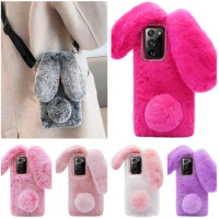 for OnePlus 9 PRO/10 Pro/Nord N10 N100 N200 N20 CE2 2T Phone Case 3D Faux Plush Fluffy Cute Bunny Winter Nap Warm Soft Cover