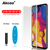 Akcoo 3D Curved Tempered Glass For LG V30 V40 G7 G8 V50 ThinQ Screen Protector Film UV Liquid full glue film for LG H930 film