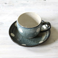 六魯 rokuro blut's 富士丸 藍色水玉點點咖啡杯盤組 美濃燒｜富士奶奶｜日本製