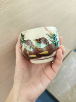 日本瓷器，九谷，老九谷，九谷一泉，花鳥五客，蓋杯。蓋碗，茶杯
