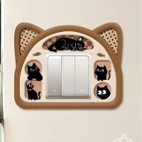 Little Black Cat Switch Decorative Sticker 8.6x8.6 Socket Protective Cover, Beautifies Home, Covers 