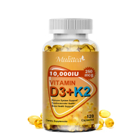 MULITTEA 120PCS 10,000IU Softgel Vitamin D3 & K2 (mk7)  untuk Kesehatan Tulang & Sendi vitamin buat 