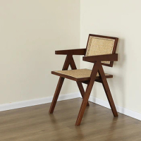 Solid Wood Dining Chair Vintage Lounge Chair Dark Brown
